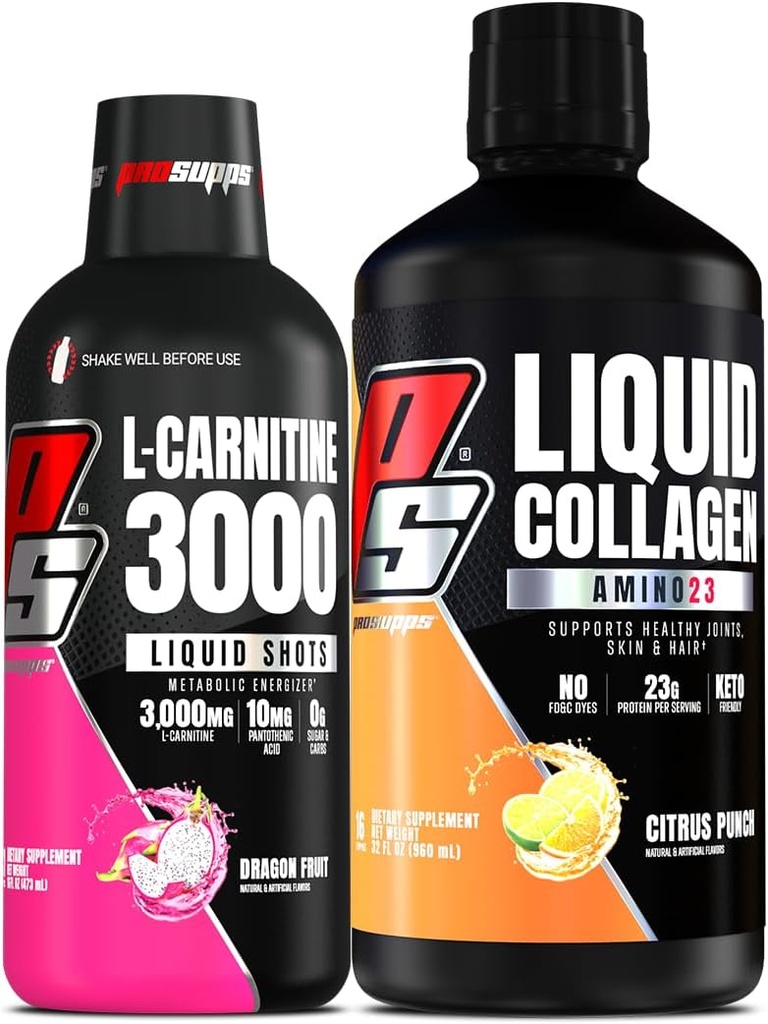 PROSUPPS L-カルニチン3000興奮剤フリー液体ショット(ドラゴンフルーツ)アミノ23液体コラージュショット(シトラスパンチ)バンドル