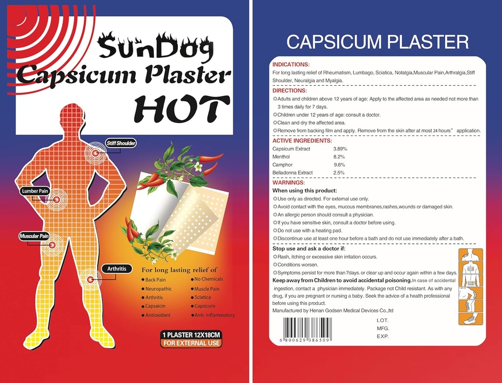 SunDog自然痛みの軽減パッチ(10パック) - 余分大、化学物質、24時間長持ち - バック痛み、筋肉痛、関節炎のためのカプサイシン+メンソールセラピー - プレミアムホット&コールドパッチ