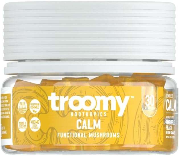 トロミー Reishi Calm Gummies ナチュラルパイナップルピーチ風味、ゼラチンフリー、グルテンフリー、ベジタリアン - 30 カウント