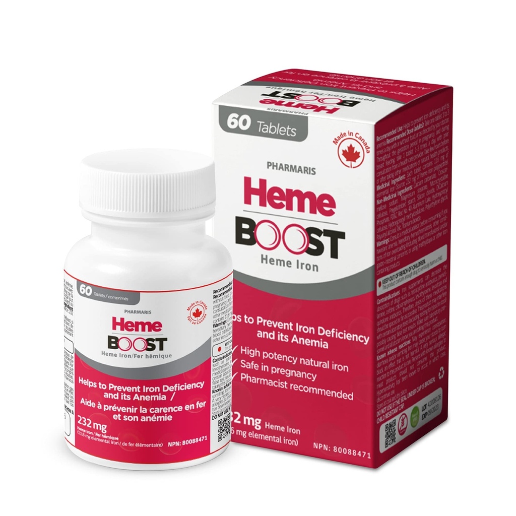 Hemeboost 11.6mg (232mg Hemeの鉄) I 60のタブレット 高い効力の自然な鉄の補足Iの高い吸収及びStomach Iの鉄の丸薬の大人の及び妊娠の使用のために安全