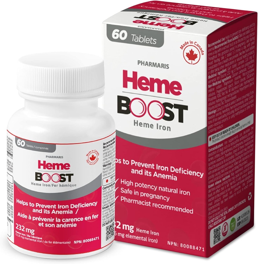 Hemeboost 11.6mg (232mg Hemeの鉄) I 60のタブレット 高い効力の自然な鉄の補足Iの高い吸収及びStomach Iの鉄の丸薬の大人の及び妊娠の使用のために安全