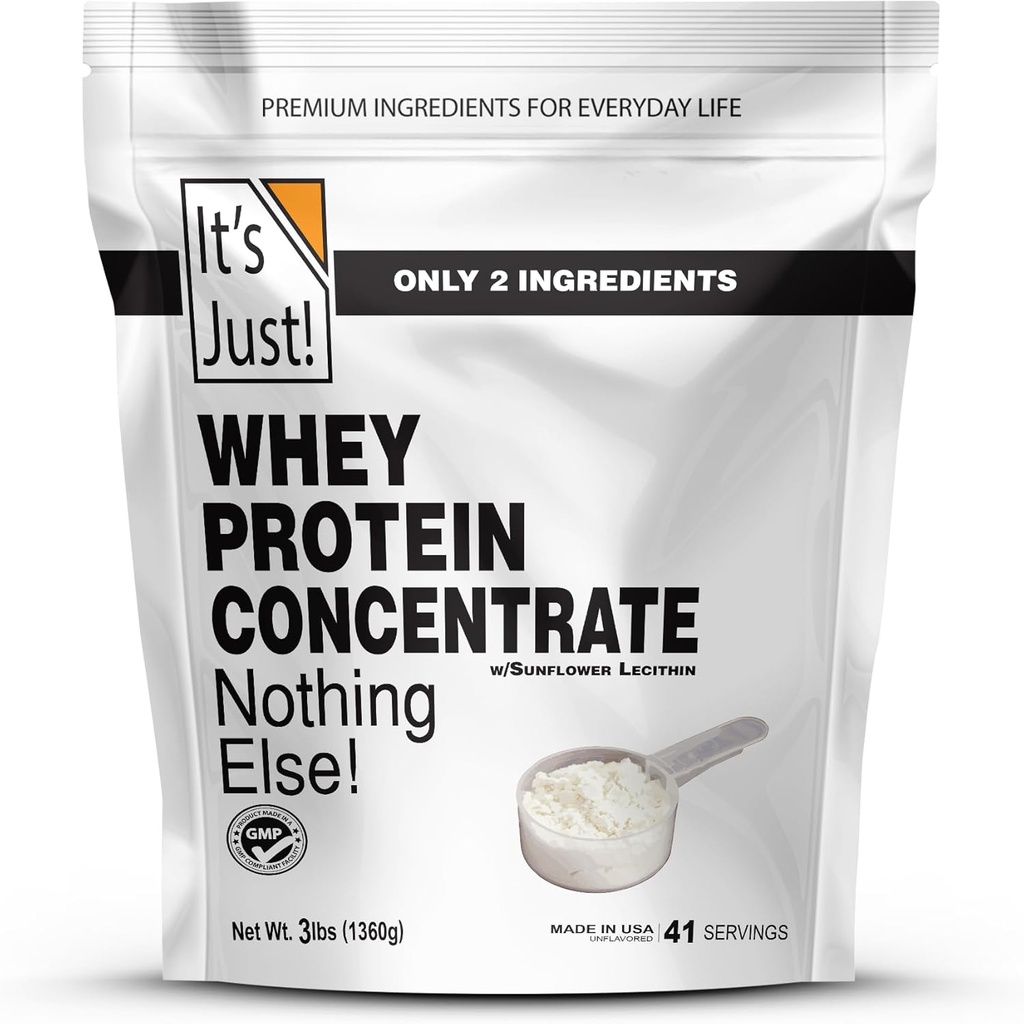 It's Just! - 100% Whey Protein Concentrate, Made in USA, rBGH/RBST Hormone Free, Premium WPC-80, No Added Flavors or Artificial Sweeteners (3 Pound, Unflavored)