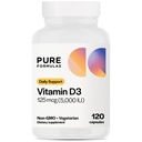 PureFormulasビタミンD3 5,000 IU 125 mcg - 健康な骨形成のための純粋なビタミンDサプリメント、歯、心血管の健康、および免疫サポート非GMO - 120カウントベジタリアンカプセル