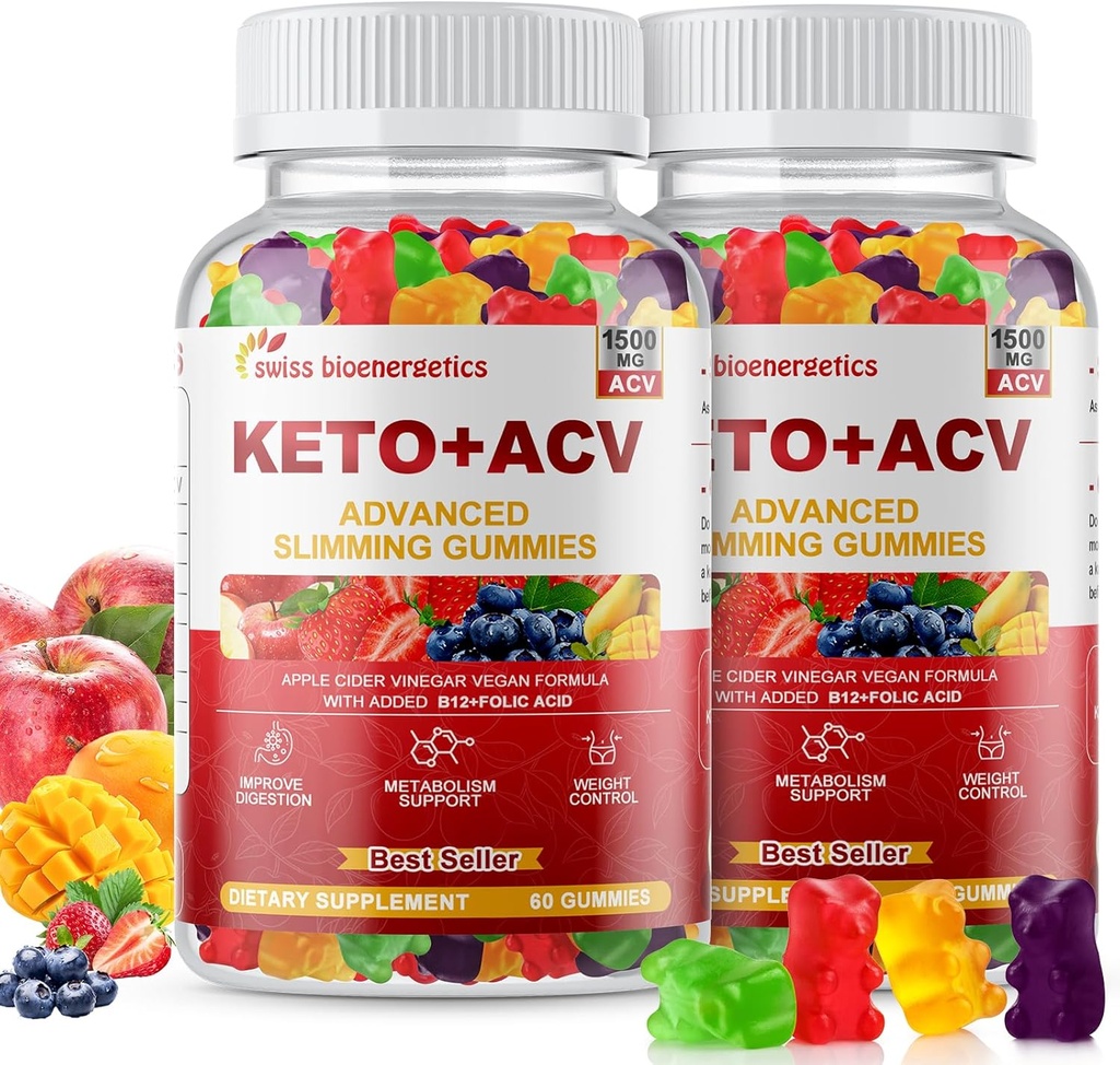 (2パック) Keto Apple Cider Vinegar Gummies、Keto ACV Gummy Diet Supplement、Folate、B12、B6、Keto Women Men、Gelatin Free、Vegewel & Non-GMO(マルチフラバー)対応