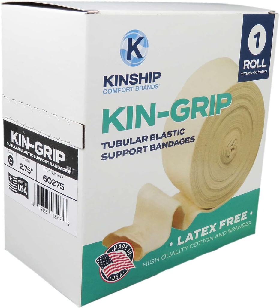 キンシップコンフォートブランドによるKinGrip Tubular Elastic Support Bandagesは、Edemaとリンパ浮腫サポートのための壊れやすい皮膚ラテックスフリーの傷のケアを保護します | アメリカ製 | サイズC 2.75インチx10 MTR