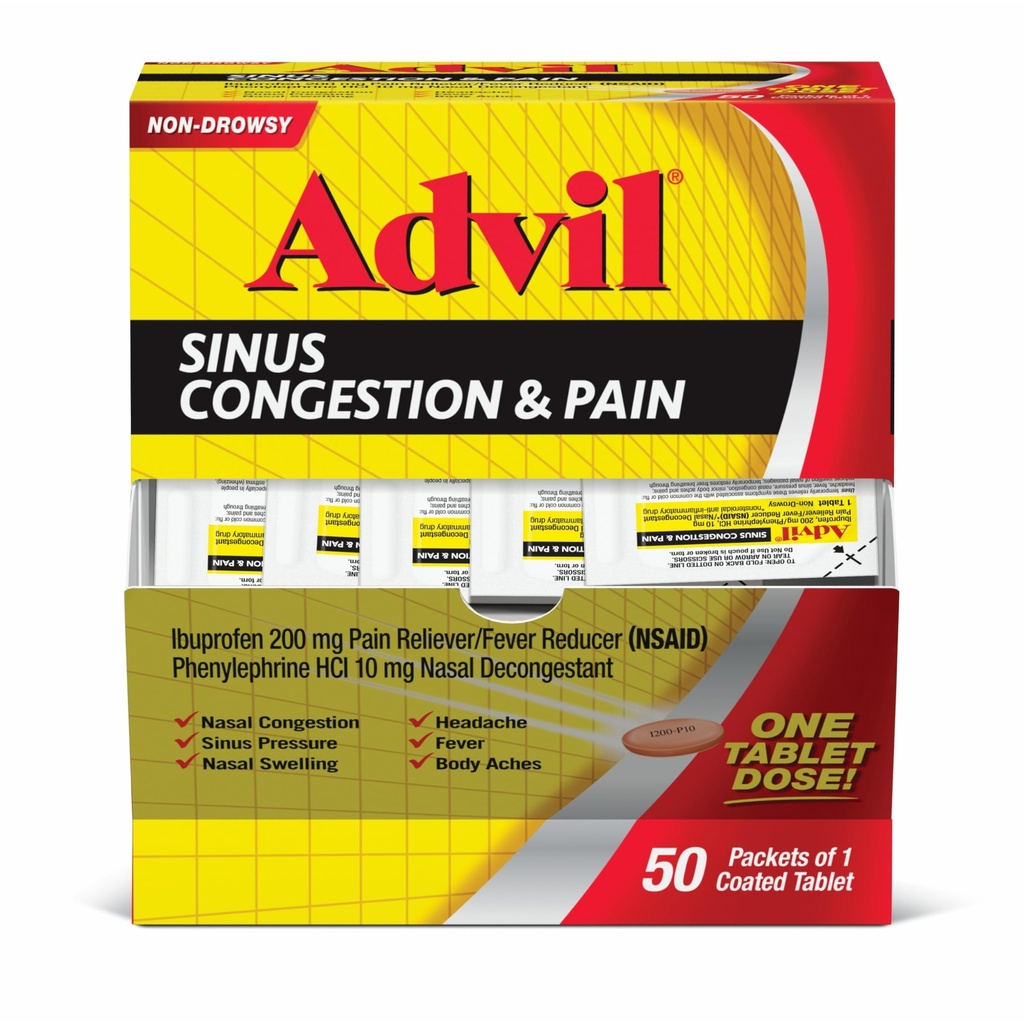 AdvilのSinusの輻輳および苦痛、Sinusの救助の薬、IbuprofenおよびPhenylephrine HCl - 50の上塗を施してあるタブレットが付いている痛みのRelieverおよびFeverの減力剤
