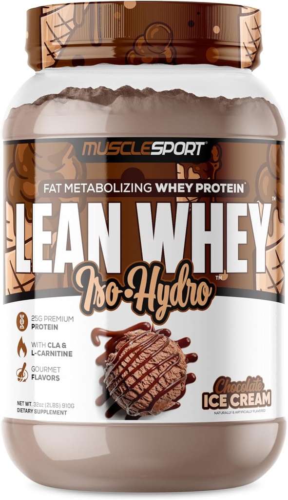 Musclesport Lean Whey RevolutionTMプロテインパウダー - Wheyプロテインアイソレート - 低カロリー、低炭水化物、低脂肪、信じられないほどの味 - スコープあたり25gプロテイン - 2lbチョコレートアイスクリーム
