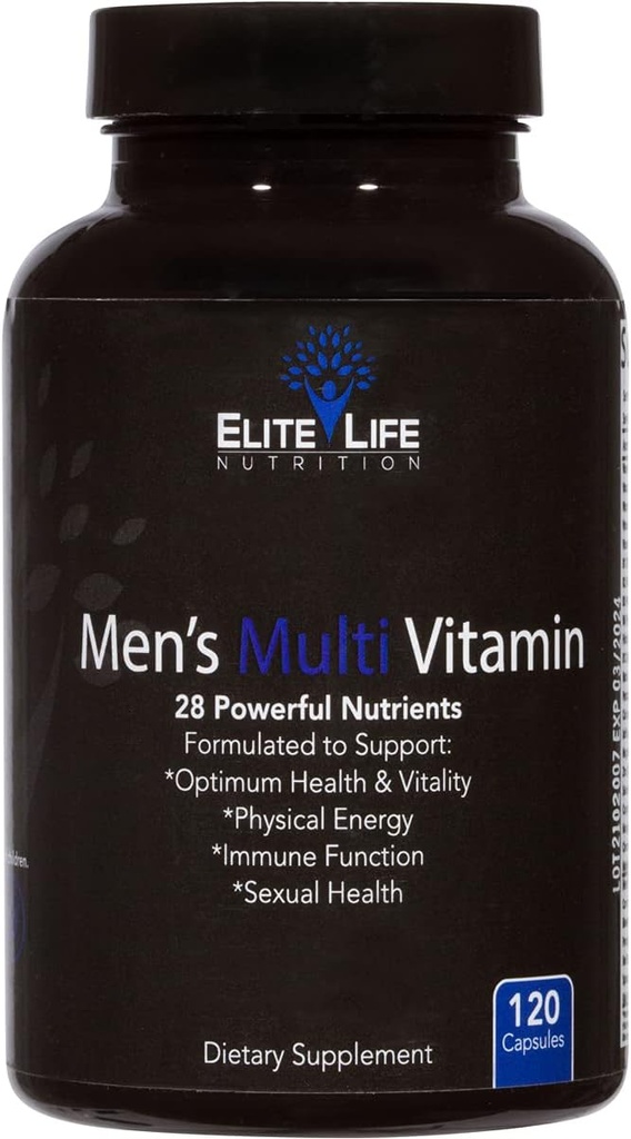 Men's Multi Vitamin - 28 Powerful Nutrients, Vitamins, and Minerals - Best Multivitamin for Men - Supports Optimum Health, Physical Energy, Immune System Function, and Maximum Vitality - 120 Capsules