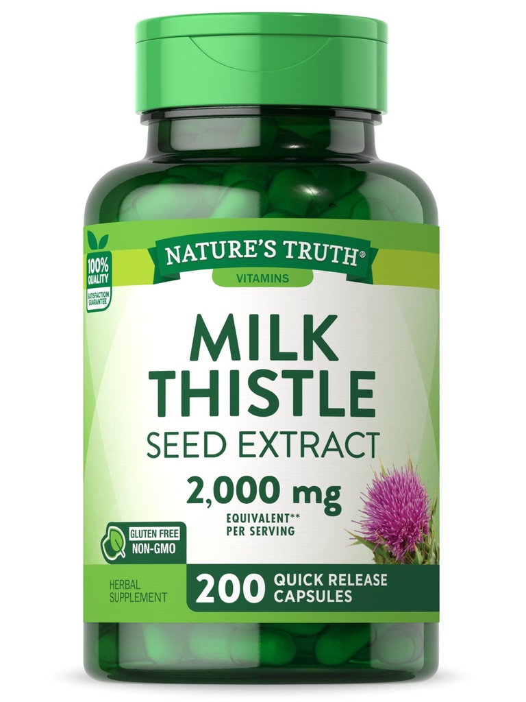 Nature's Truth Milk Thistle Supplement | 200 Capsules | 非GMOとグルテンフリーの種子エキス | シリマリン・マリアナム