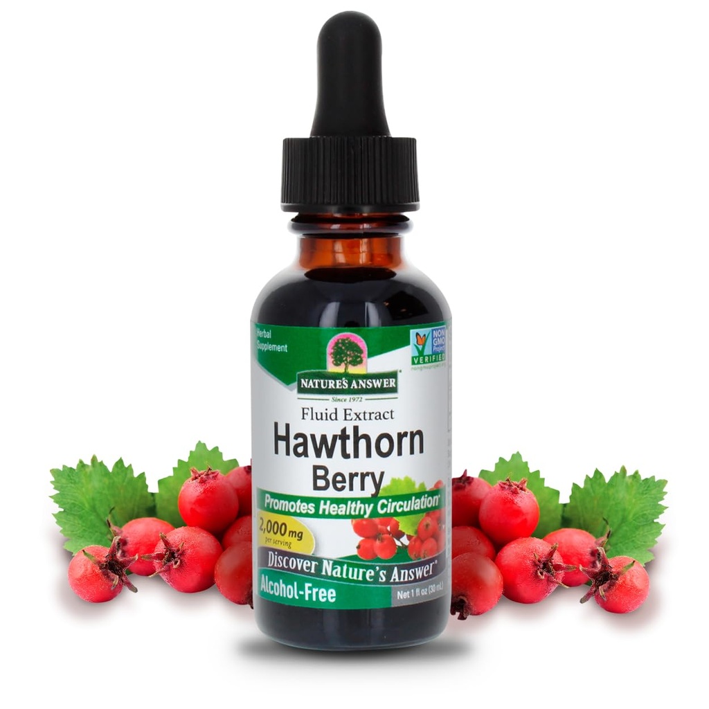 Nature's Answer Hawthorn Berries | ヘルシーな循環機能の推進 | ヘルシーなコレステロール値を維持するのに役立ちます | グルテンフリー・アルコールフリー・コーシャ認定・保存料なし 1oz