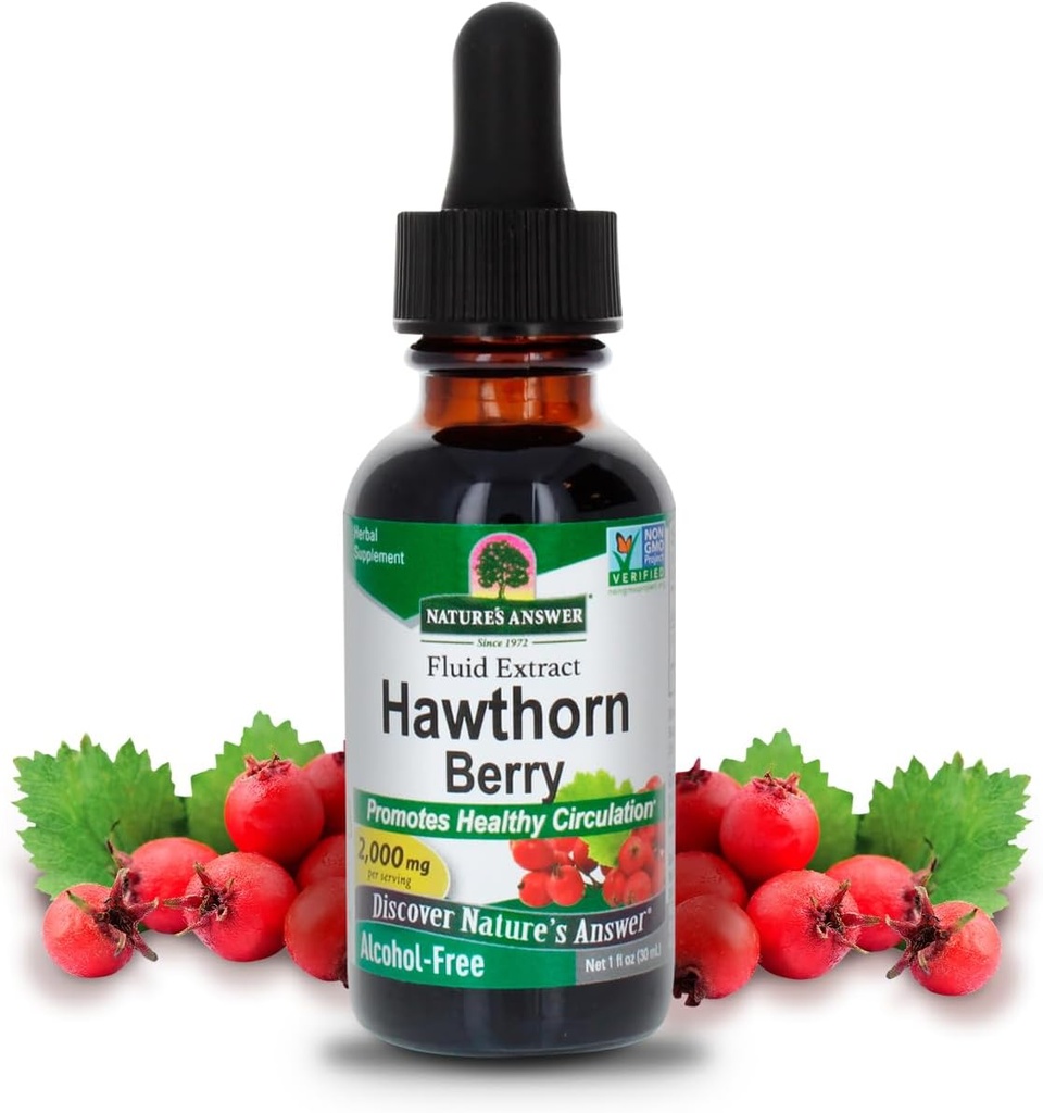 Nature's Answer Hawthorn Berries | ヘルシーな循環機能の推進 | ヘルシーなコレステロール値を維持するのに役立ちます | グルテンフリー・アルコールフリー・コーシャ認定・保存料なし 1oz