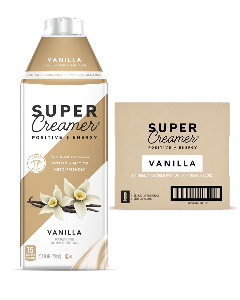 スーパーコーヒークリーム | シュガーフリー | 25.4 Fl Oz 6個入り | ケトコーヒークリーム | 0g 砂糖 1g たんぱく質 | 15カロリー | バニラ