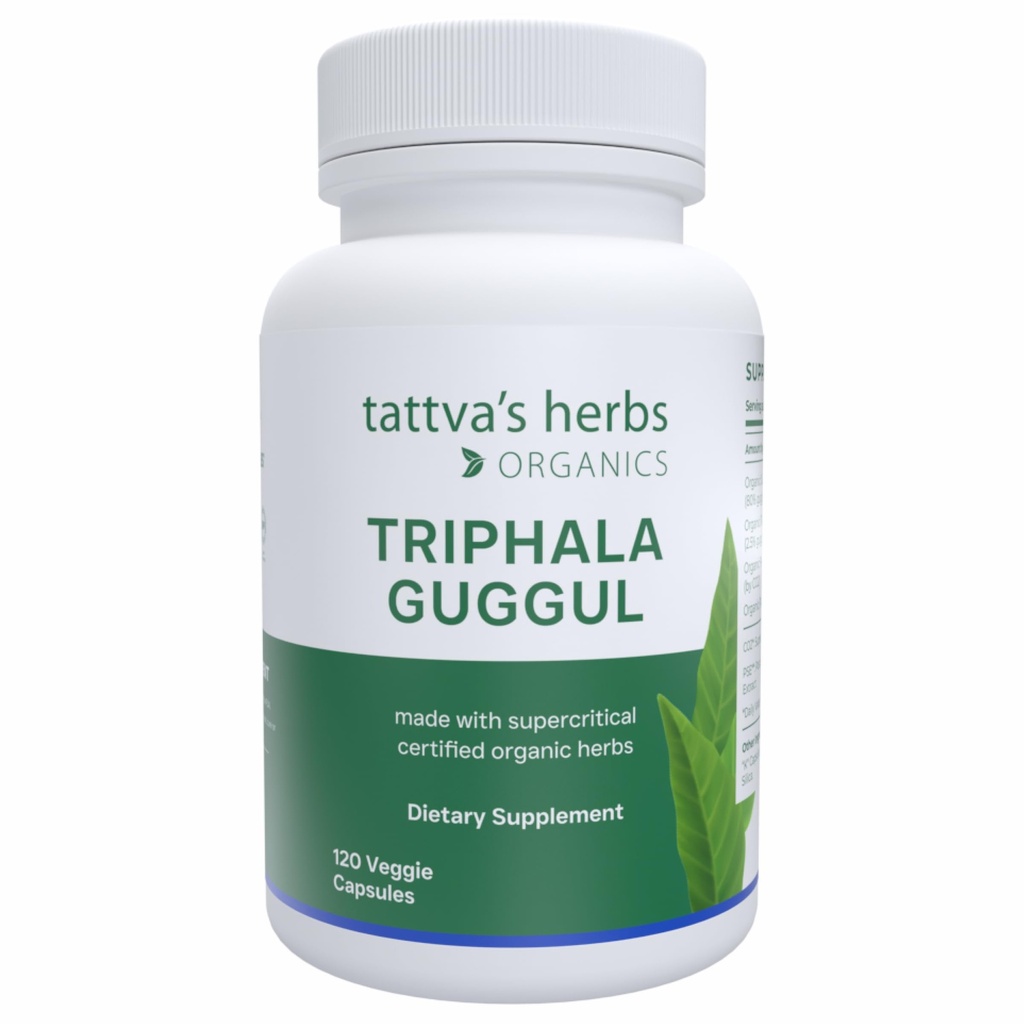 TattvaのハーブTriphala Guggulの草の補足、Ayurvedaの草の補足、消化器の健康およびサポート、有機性Triphalaのカプセル、120の計算、優れたサービスの25年の