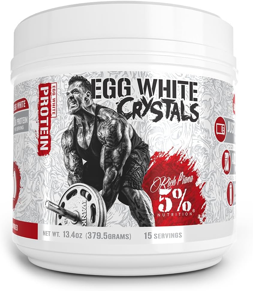 Rich Piana 5% Nutrition Egg White Crystals | 100% Pure Egg White Protein Powder | 20 Grams of Protein | Mixes & Stores Easily | 0.84 lbs, 15 Servings (Unflavored)
