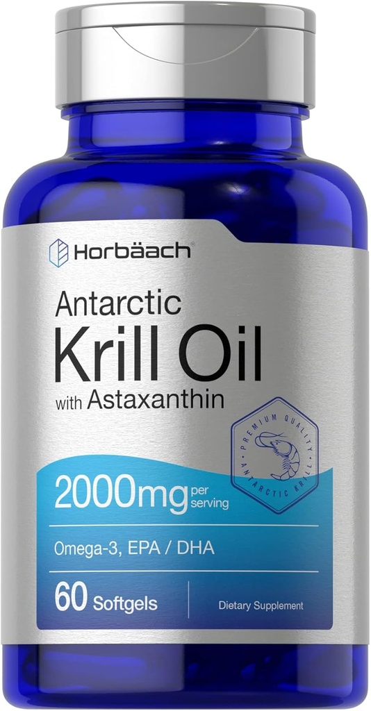 ホルバハチ・アンタルク・オイル 2000mg | 60 Softgel カプセル | Omega-3, EPA, DHA サプリメント | アスタキサンチン付 | 非GMO, グルテンフリー