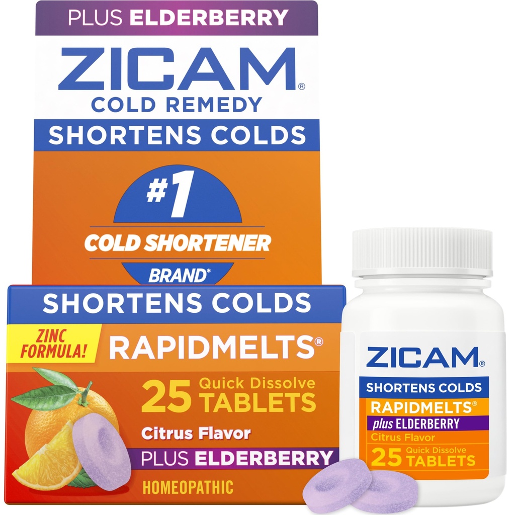 Zicamの風邪-救済亜鉛RapidMelts、Elderberryの柑橘類の味、ホメオパシー、風邪の短くする薬、短縮します冷たい持続期間、25の計算