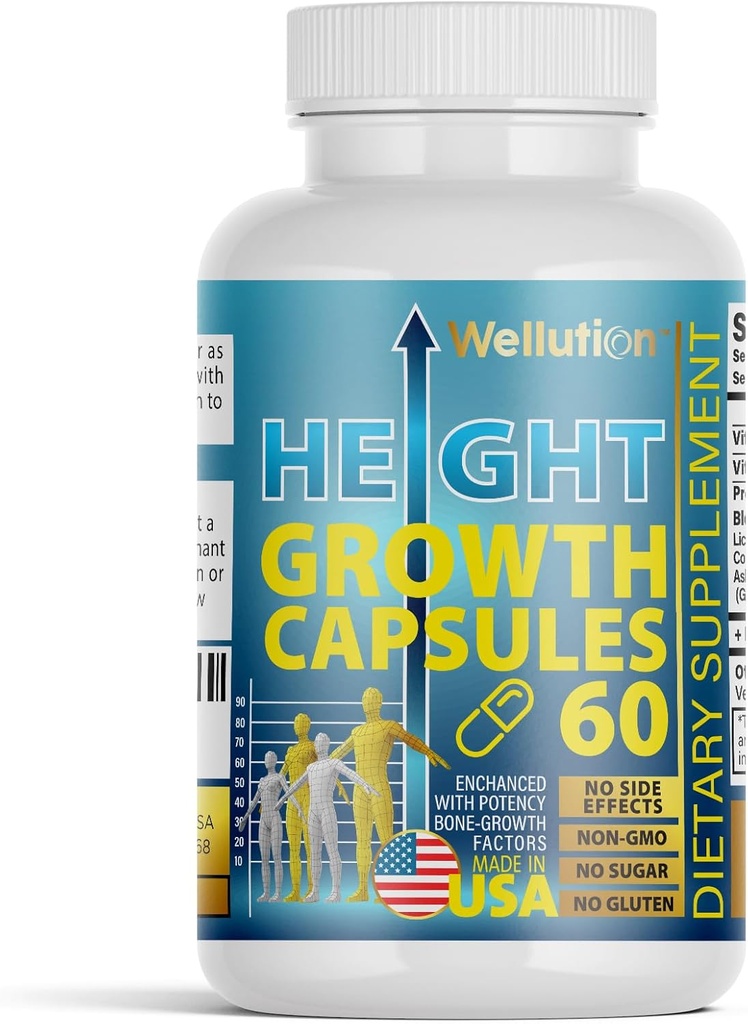 キッズ&ティーンのためのウェルネス骨強度と成長サポート - カルシウム、コラージュ、ビタミンD3&ハーブブレンド - 60カプセル、非GMO、グルテンフリー、米国製