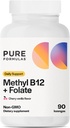 PureFormulasメチルB12 + Folateサプリメント、メチル化されたB12サプリメントの1,000 mcg、Folate、チェリーバニラフレーバー、メチル化されたビタミンB 12 - 非GMO、90 Lozengesの665 mcg