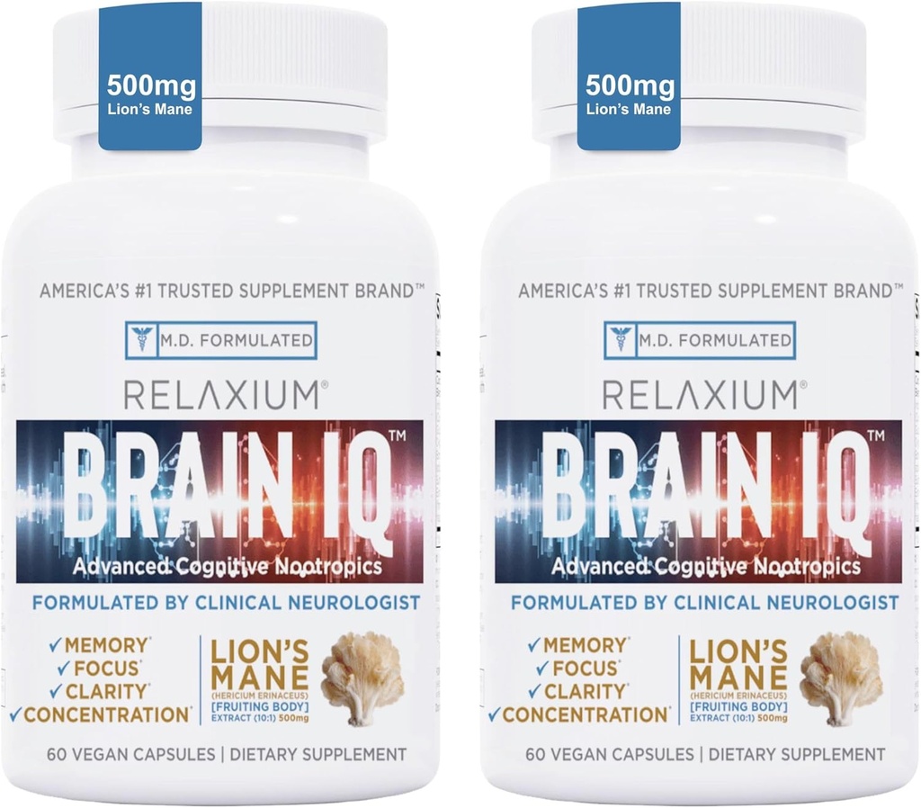 BrainIQ Nootropic Brainは、記憶と焦点のためのサプリメント | 脳の健康のための記憶サプリメント | ライオンのマイン、L-threonine&コーヒーエキスと認知サプリメント&メモリピル - 60カウント(パッケージ2)