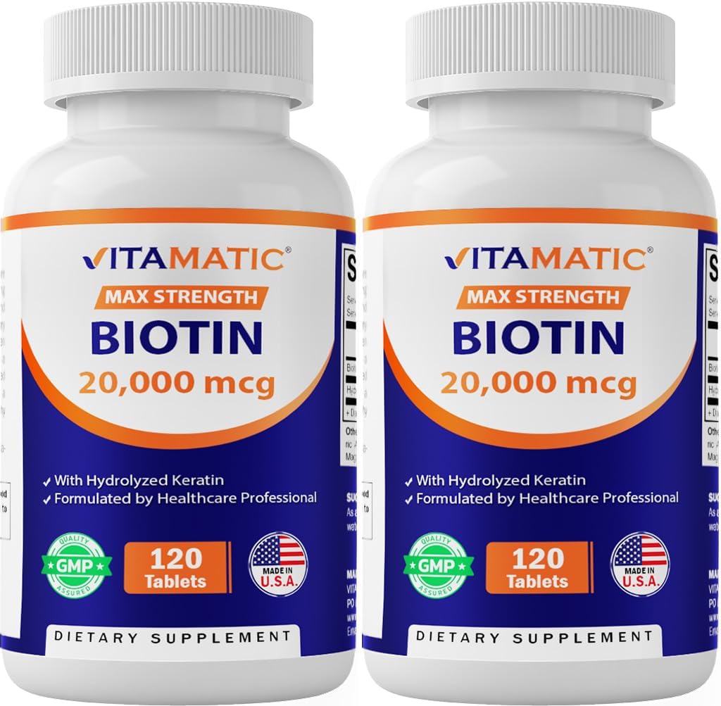 Vitamaticの高い効力Biotin 20000のmcg (20mg)およびKeratin 100mg - 120のベジタリアン タブレット-大人のための健康な毛皮及び釘のためのBiotinの補足(120の計算)