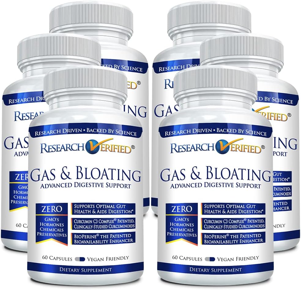 Research Verified Gas and Bloating - Relax Intestinal Muscles, Eliminate Gas Buildup - Artichoke Powder, Ginger, Peppermint Leaf Powder - 360 Capsules - Vegan