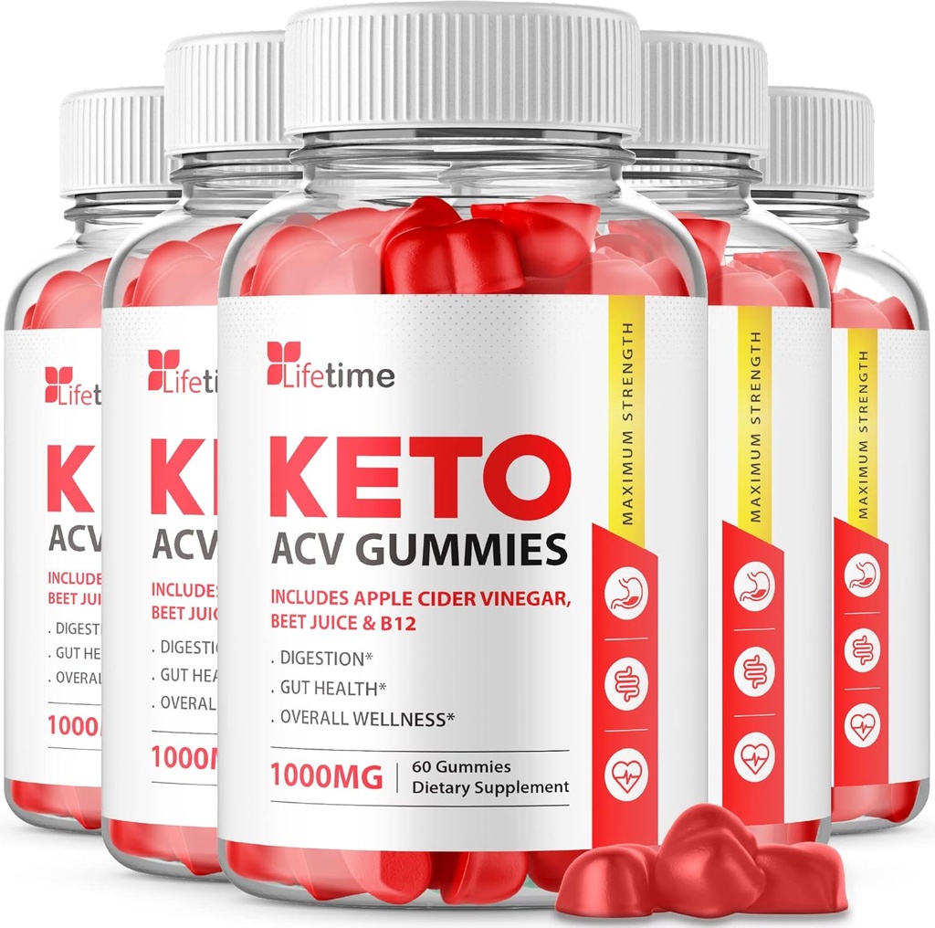 (5 Pack) Lifetime Keto Plus ACV Gummies - Official Formula, Vegan, Non GMO - Lifetime Keto acc Gummies, Life Time Keto Gummies with Apple Cider Vinegar, Vitamin B12, Pomegranate Juice (300 Gummies)