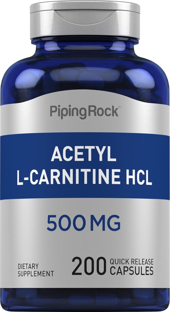 Piping Rock Acetyl L-Carnitine HCL | 500 mg | 200 Powder Capsules | Non-GMO, Gluten Free Supplement