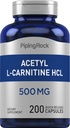 パイピングロックアセチルL-カルニチンHCL | 500mg | 200mgカプセル | 非GMO、グルテンフリーサプリメント