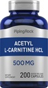 パイピングロックアセチルL-カルニチンHCL | 500mg | 200mgカプセル | 非GMO、グルテンフリーサプリメント