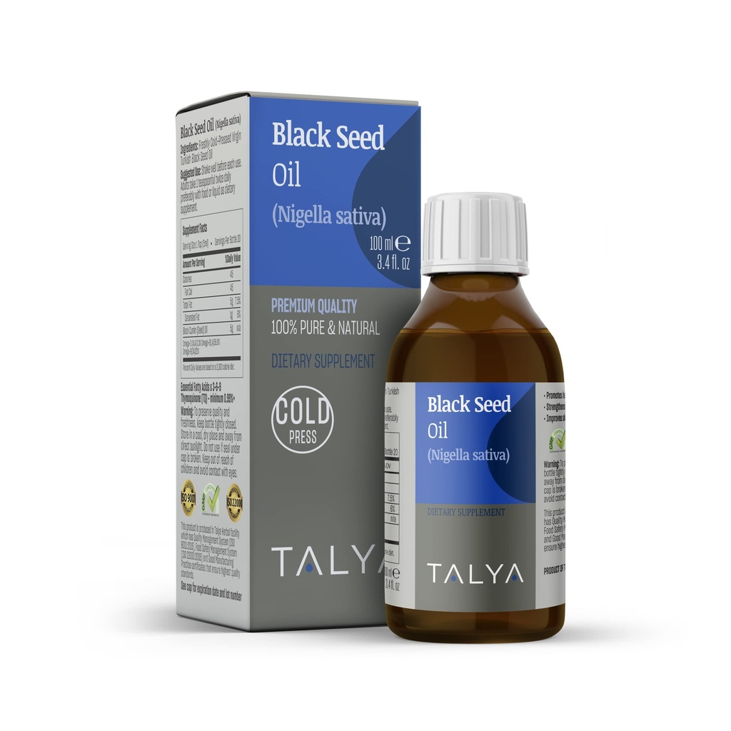 TALYAの黒い種油3.4のfl。 oz (100 ml) - 液体の黒の種油 - サプリメント - 免疫サポート - ハイティモキノン - 冷間プレス - 純粋なトルコの黒の種油 - 非GMO - ガラスびん