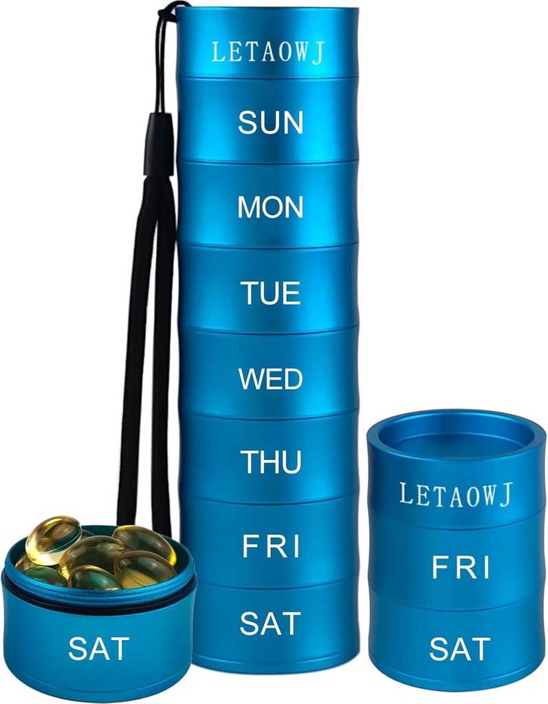 週刊旅行積み重ね可能な丸薬のオルガナイザー、大容量の金属の丸薬の箱7日コンパートメントの薬箱はオイル、ビタミン、丸薬および補足のためのピルの容器のビタミンのアルミニウム貯蔵箱を防水します