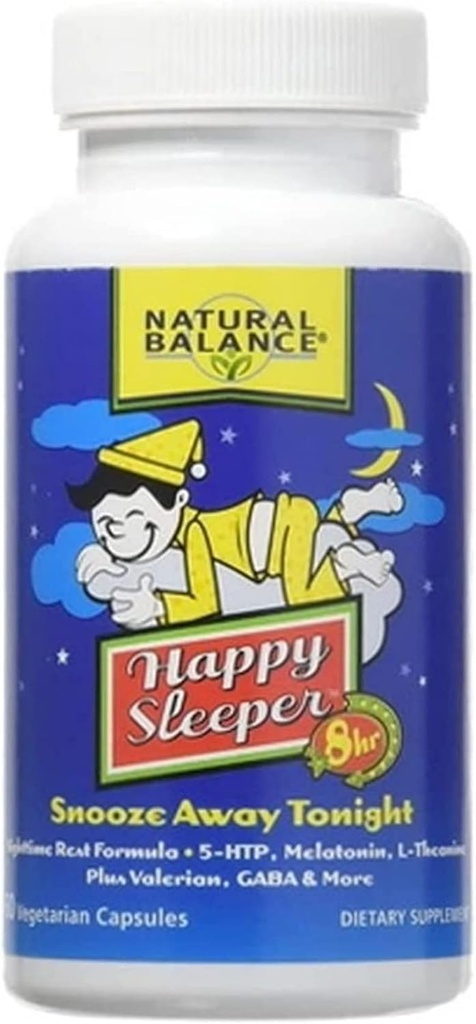 自然なバランスの幸せな眠る人 - 60 のベジタリアンのカプセル - 5-HTP、Melatonin、L-Theanine、Valeian 及び GABA を使って