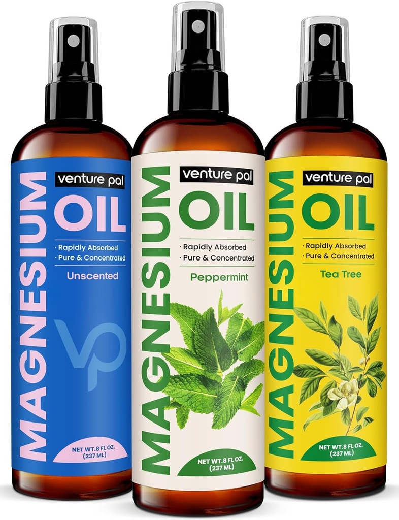 ベンチャーパル 100% 純粋なマグネシウム油スプレーペパーミント、高速吸収、より少ないストッキング、睡眠と筋肉のリラックス、7 (ビッグ 8 オンス) ミネラル