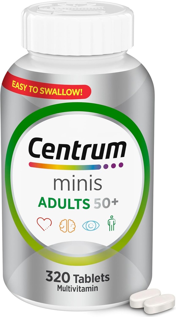 Centrumは大人50のプラス、Multimineralの補足、ビタミンD3、B-Vitamins、グルテンフリー、非GMOの原料のための銀製のMultivitaminのタブレットを、支持します古い大人の記憶そして認知- 320 Ct
