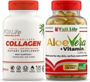 Full Life Hydrolyzed Collagen Supplement - Bovine Collagen Pills 90 Capsules and Aloe Vera with Vitamin E Capsules for Skin - Hydrating Face Moisturizer - 60 Breakable Capsules