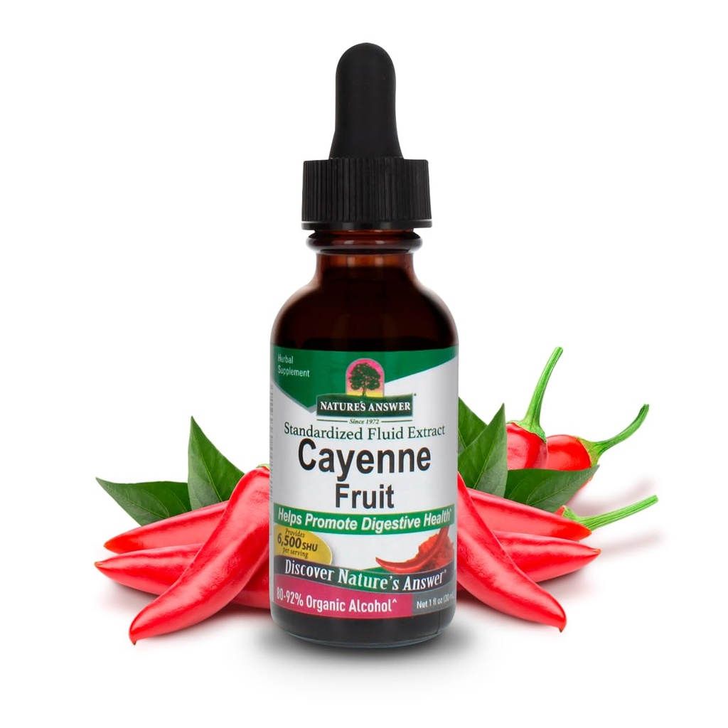 Nature's Answer Cayenne Fruit Extract | 消化器の健康を促進するのに役立ちます | 有機アルコールで作られた高い効力 | ビーガン、グルテンフリー、非GMO&コーシャ認定1oz