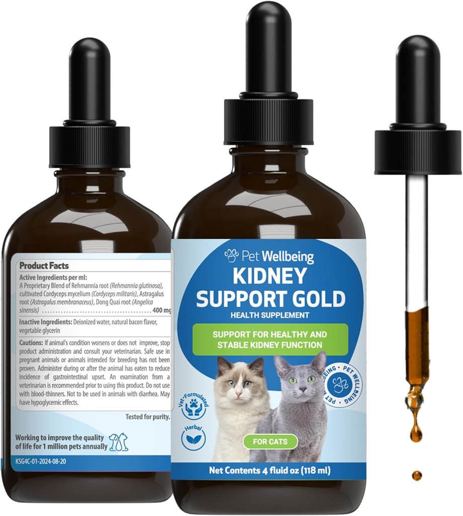猫のためのペット健康腎臓サポート金 - ヘルシー腎臓機能、流体バランス、エネルギーレベル、Rehmannia、ドンキア - 獣医処方ハーブサプリメント4オンス(118ml)