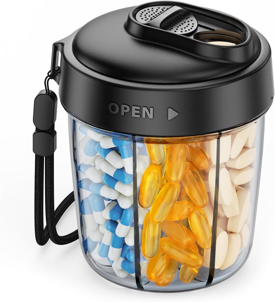 AUVON の 7 つのさまざまな補足、反 Mix の設計の旅行丸薬のオルガナイザーを貯える大きい丸薬ディスペンサー、広い開始及びスライダーが付いている丸薬のふた 使いやすい、含んでいます 20 の空白のステッカー、黒