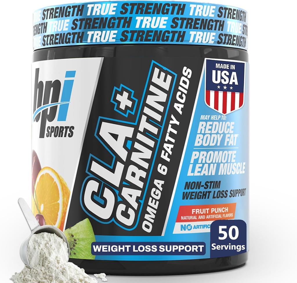 BPI Sports CLA+Carnitine – CLA L Carnitine & Linoleic Acid – L Carnitine Supplement for Weight Loss, Metabolism & Lean Muscle – Caffeine Free – Fruit Punch – 50 Servings – 12.34 oz