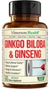 アジア人参とGinkgo Bilobaサプリメント - Panax Ginsengエキス700mg + Ginko Biloba 720mg - 記憶、焦点、および持続エネルギーのための向知性脳サプリメント - 60 簡単に飲み込むカプセル