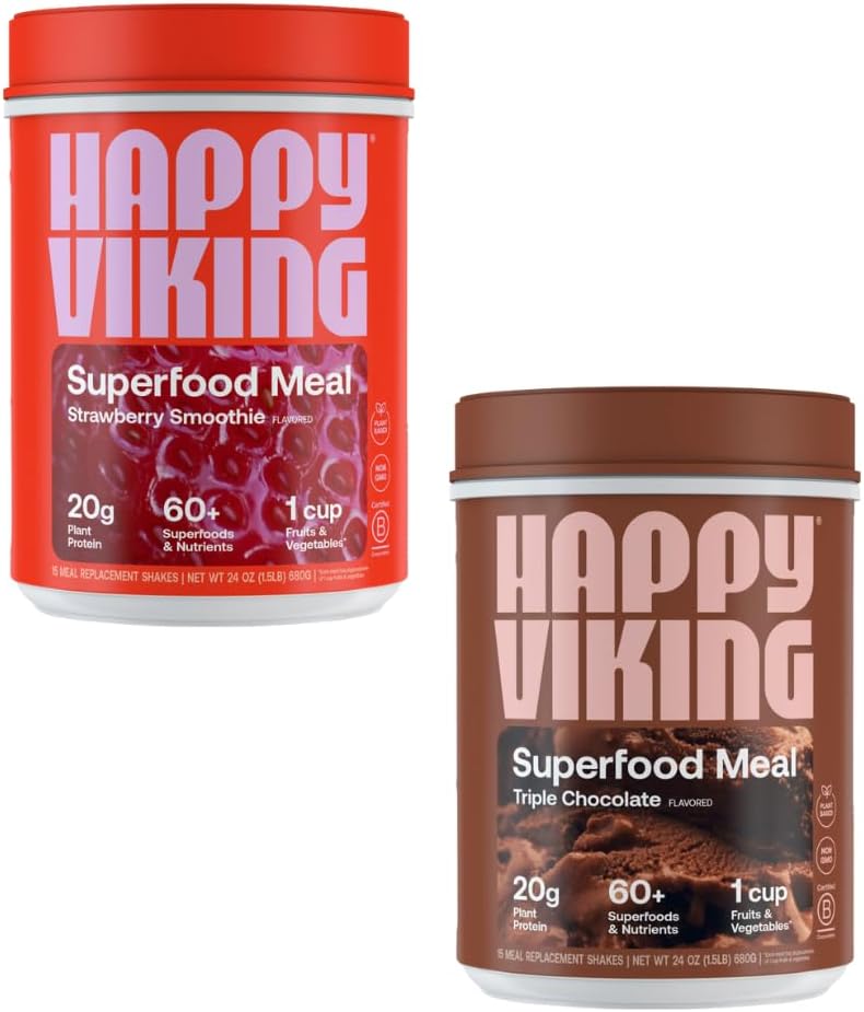 ハッピーバイキングチョコレートとイチゴパウダー, バイ ヴィーナスウィリアムズ, 20Gタンパク質, 低炭水化物, ケト, ビーガン, グルテンフリー, スーパーフード, 完全な食事の交換, 2 キャニスター (24 oz). それぞれ)
