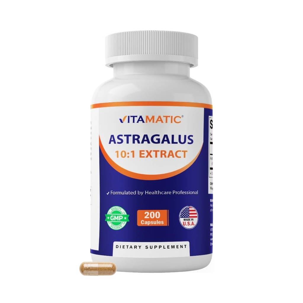 Vitamatic Astragalusのカプセル200のベジのカプセル- 10:1のAstragalusのエキス500mg -非GMOのグルテンフリー