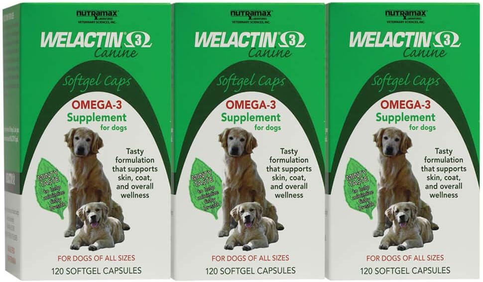 Nutramax Welactin Omega-3 魚油皮およびコートの犬のための健康の補足の液体 - 3 パック、360 の合計のSoftgels