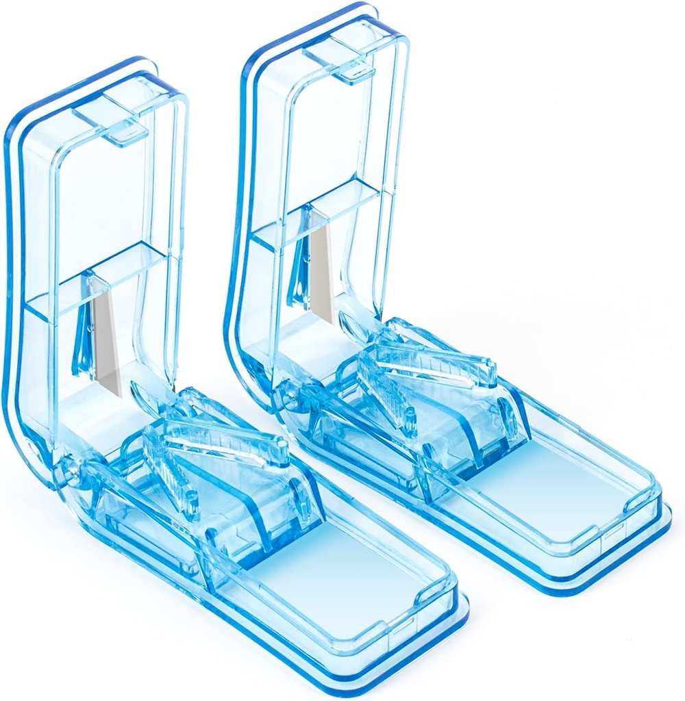 2PCSの丸薬のカッター、半分の小さい丸薬か大きい丸薬を切るための専門の丸薬のディバイダー(青)