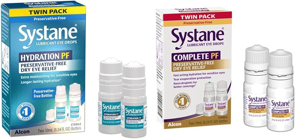 Systane Hydration の複数の線量の防腐剤なしの目の低下の乾燥した目の救助の対のパック (2x10ml)及び完全な PF の多線量の防腐剤の自由な乾燥した目は 20ml (2 – 10mL のびんのパック)を詰めます(5 か月の)
