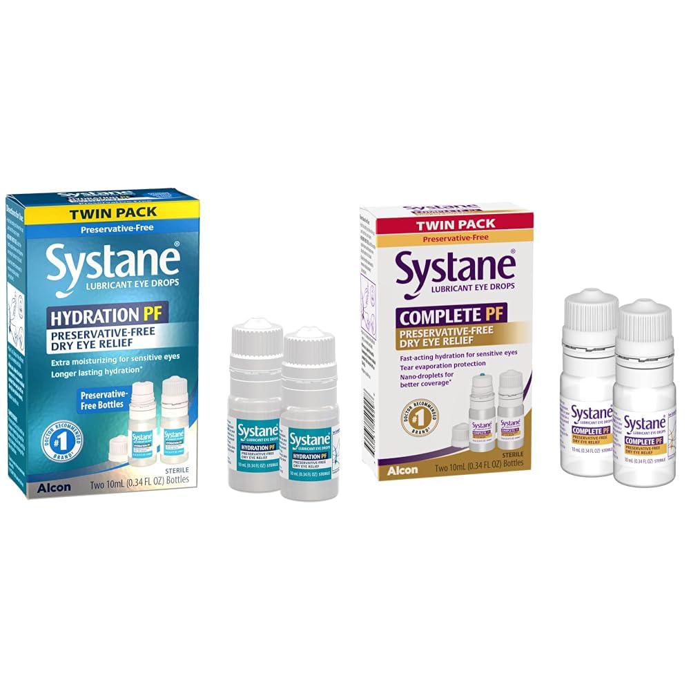 Systane Hydration の複数の線量の防腐剤なしの目の低下の乾燥した目の救助の対のパック (2x10ml)及び完全な PF の多線量の防腐剤の自由な乾燥した目は 20ml (2 – 10mL のびんのパック)を詰めます(5 か月の)