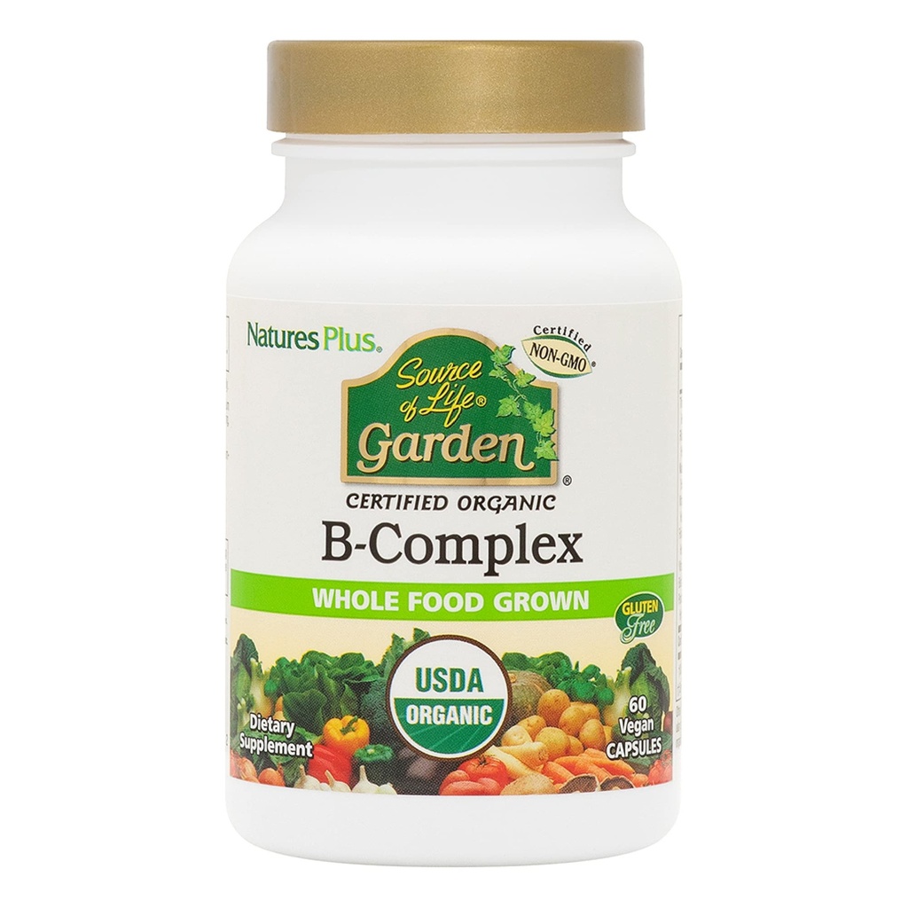 NaturesPlusライフガーデンBコンプレックスのソース - 60カプセル - 完全なビタミンBサプリメント - USDAオーガニック、非GMO、ビーガン、グルテンフリー - 30サービング