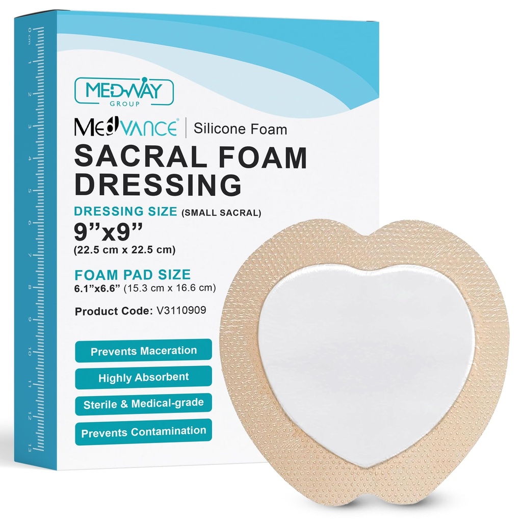 MedVanceTMのシリコーン-Sacral Borderedのシリコーンの付着力の泡の傷のドレッシング、Sacrum、サイズ9" x 9」(6.1"パッドx 6.6"パッド)のためのベッドのSoreの処置の包帯、5つのドレッシングの箱
