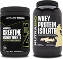 NutraBioクレアチンモノハイドレート、アンフレーバー、300gとウィープロテインアイソレート、アルパインバニラ、サプリメントバンドル - 筋肉エネルギー、リーン筋肉の成長、回復、および強度