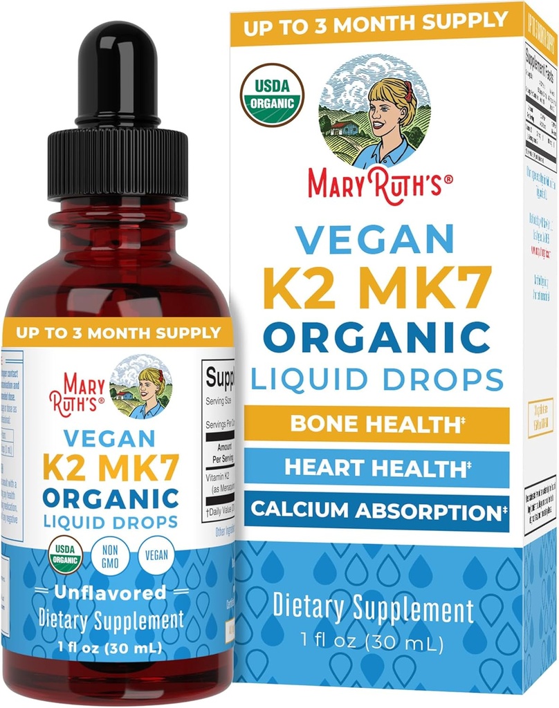 MaryRuth Organic USDA Organic Vitamin K2 MCT 液体ドロップ for 大人 & キッズ | 100 mcg K2 MK7 分 + オーガニック MCT オイル | ヴィーガン K2 ビタミン 骨の健康 | 心臓の健康 | カルシウム吸収 | 1oz
